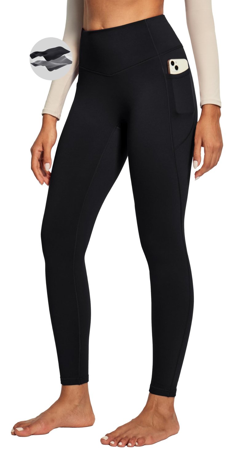 Heathyoga Fleece Lined Leggings Women with Pockets Thermal Leggings for Women Tummy Control Warm Winter Pants Yoga Pants Black