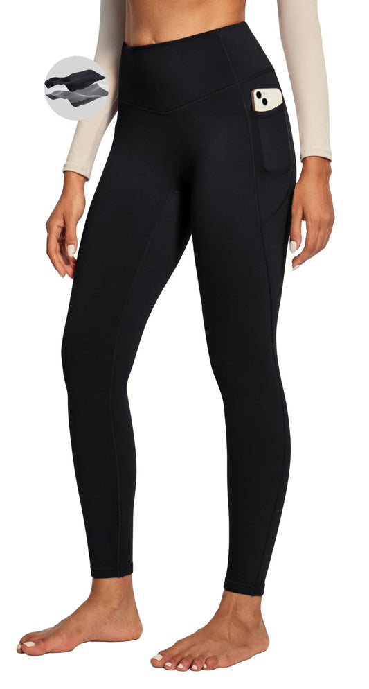 Heathyoga Fleece Lined Leggings Women with Pockets Thermal Leggings for Women Tummy Control Warm Winter Pants Yoga Pants Black