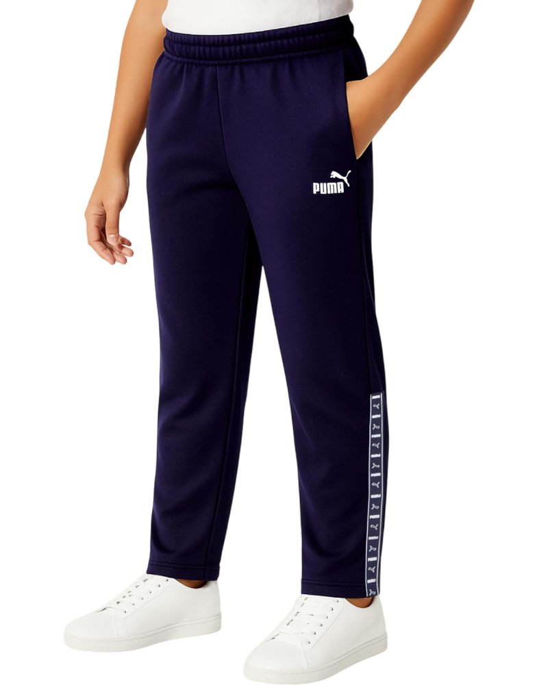 PUMA Boys Sweatpants - Performance Boys Jogger Pants with Drawstring & Pockets - Soft Fleece Athletic Sweatpants (Sizes 8-20), Size 10-12, Navy Side Logo