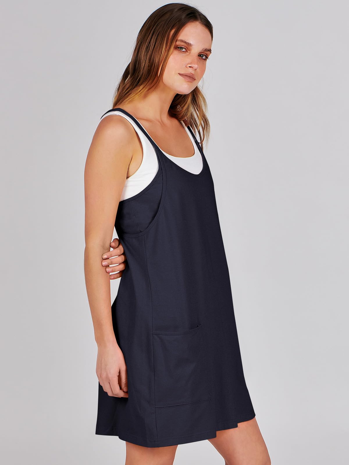 ANRABESS Women Athletic Dress Summer Tennis Workout Active Sports Mini Romper Dress Built in Shorts Travel Vacation Clothes Navy Blue Small