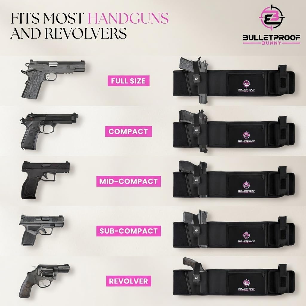 Belly Band Holster for Concealed Carry - Gun Holster for Women - Fits Glock, Smith Wesson, Taurus, Ruger, Sig, and More -Breathable Neoprene Waistband Holster for Most Pistols and Revolvers