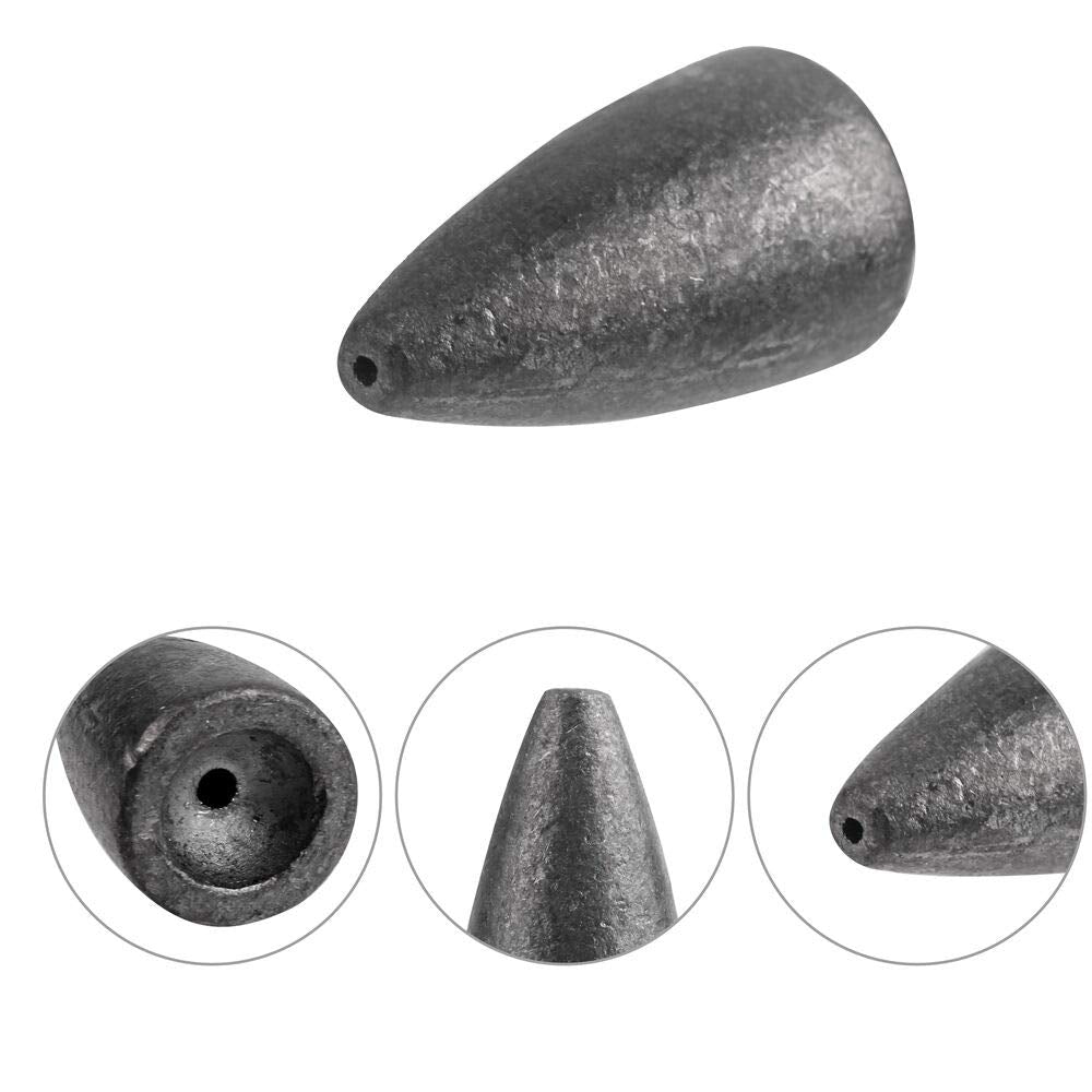 FCFKUK 50Pcs Bullet Lead Fishing Sinkers Weights Kit with Gray Sinkers in 6 Sizes