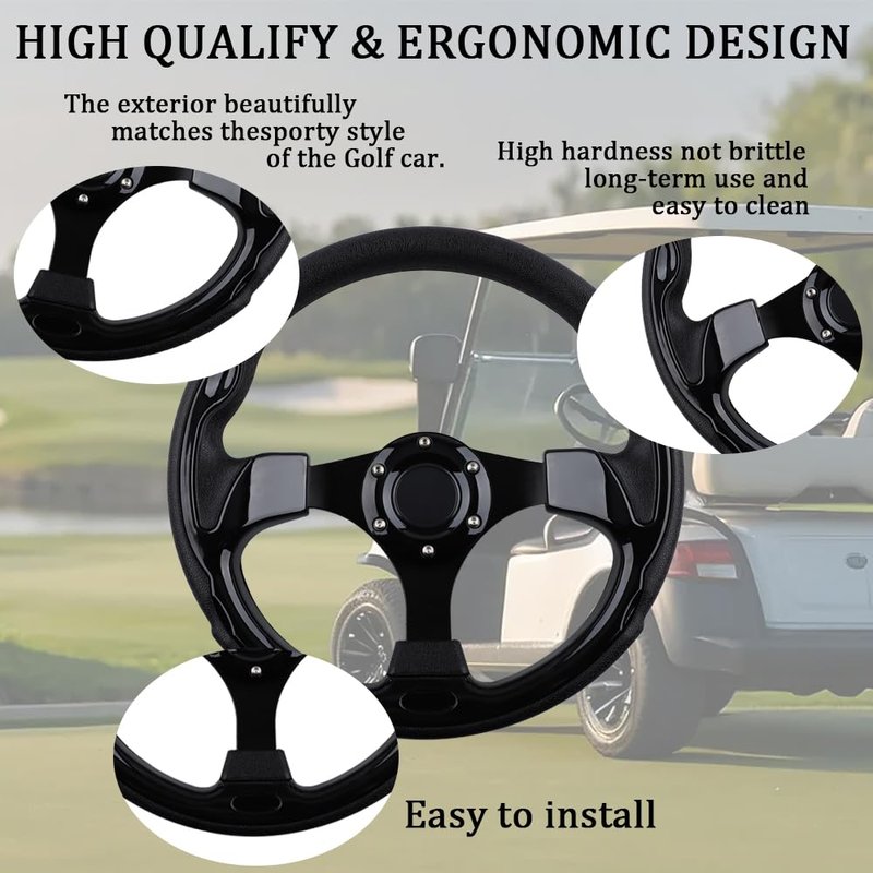 Universal Golf Cart Steering Wheel for EZGO RXV & TXT, Club Car DS and Club Car Precedent EZGO Yamaha Golf Car Accessories (Black)