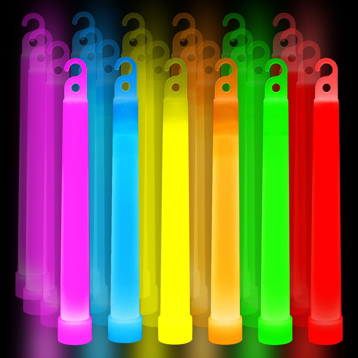 PCA 24 PCS Premium Neon Glow Sticks with PE String, Ultra Bright Multicolor, 6 Inch Emergency Light Sticks For Blackout Or Storm Ready Use,Waterproof, Non-toxic, Duration Lighting