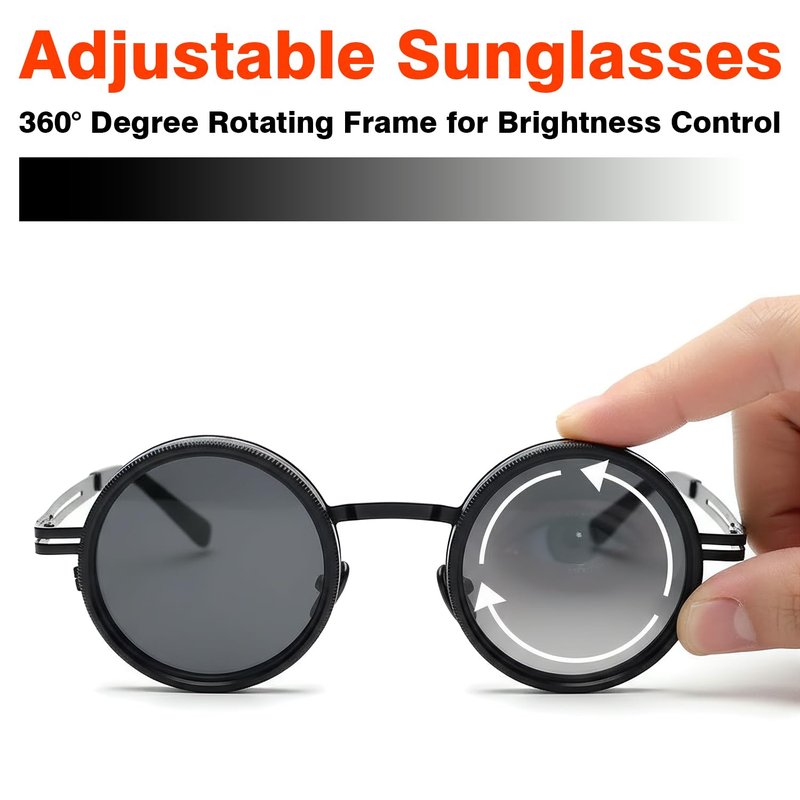 POSIKO Adjustable Tint Sunglasses | Custom Brightness | Steampunk Retro aluminum alloy Round Polarized Glasses with ND Filter Lenses