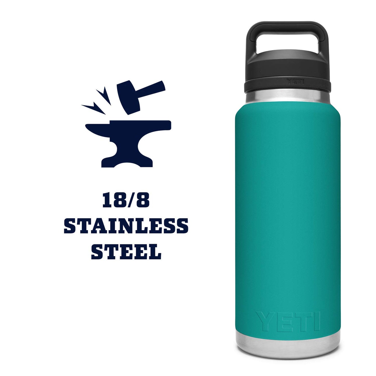 YETI Rambler 36 oz Bottle, Vacuum Insulated, Stainless Steel with Chug Cap, Pacific Blue