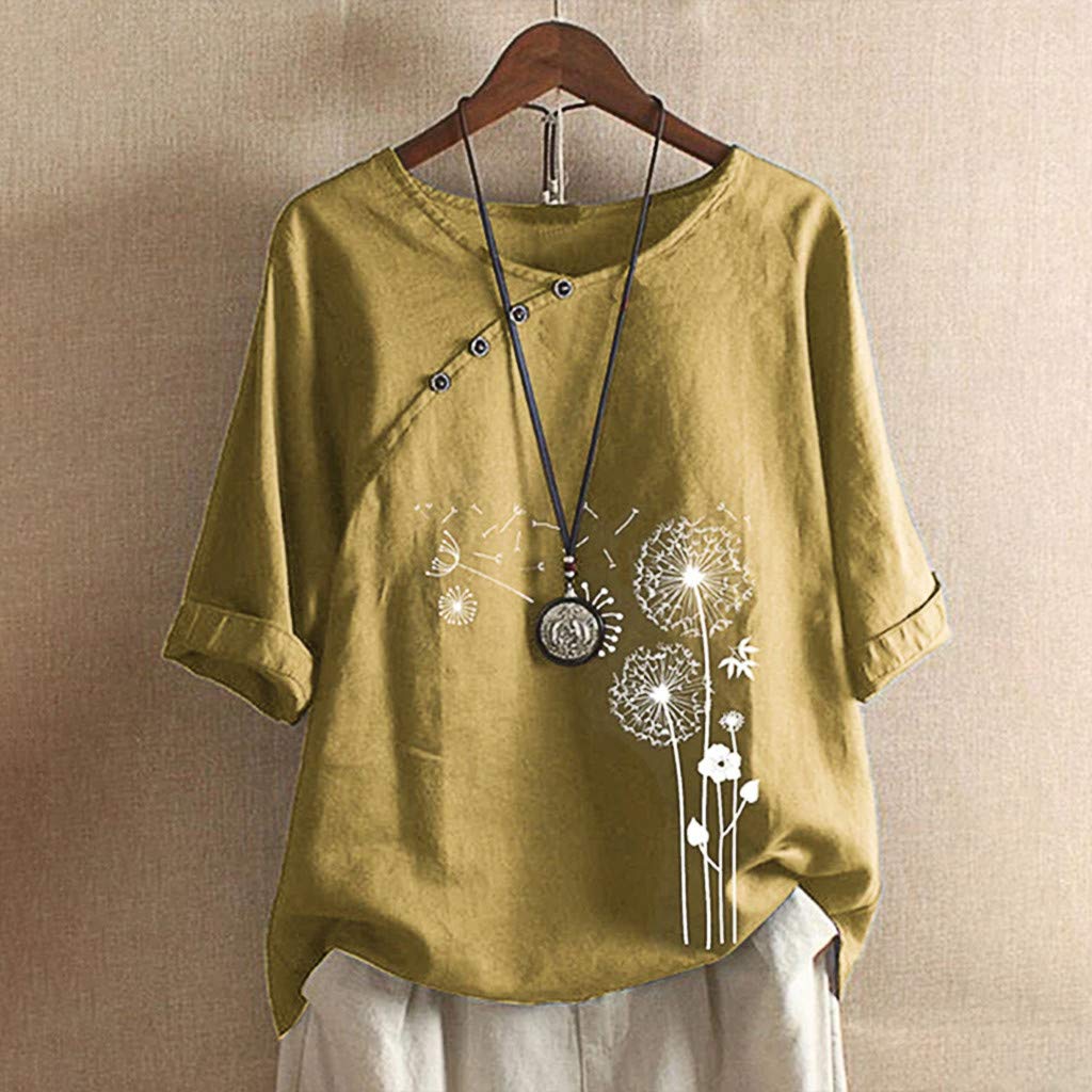 Womens Cotton Linen Short Sleeve Tops Casual Crew Neck T Shirts Embroidered Blouse Plus Size Loose Fit Summer Tunics