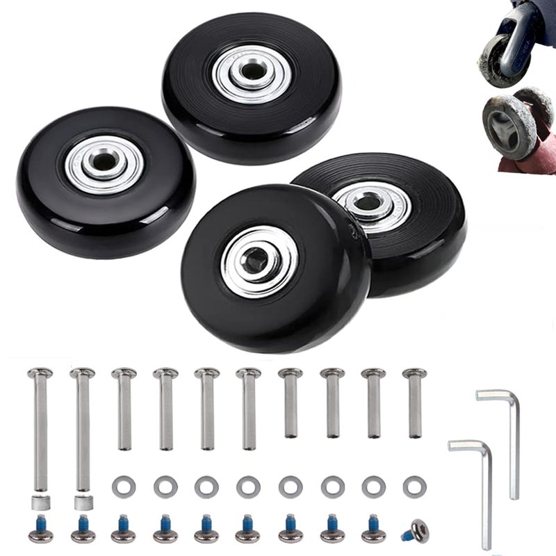 50mm Set of 4 Luggage Suitcase Replacement Wheels for Trolley Case Travel Bags Caster Inline Roller Skating Roller Swivel Rubber Casters Bearings Repair Kits with Axles 30mm&35mm&60mm