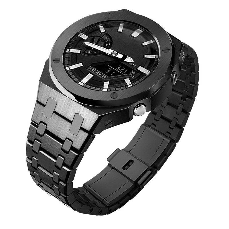 SRDZ Ga2100 Band Case Strap Mod Kit,Round Ring Metal Bezel 316L Steel Modify Custom Parts Compatible With Casioak G-shock Ga-2100/Ga-2110/GAB-2100 (Silver)