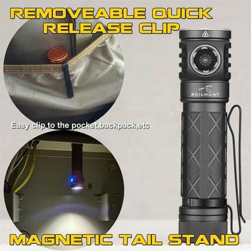 SKILHUNT EC200S-RED 1400 lumens White and Red Beam USB-C Rechargeable Powerful EDC Flashlight - Lightweight, Compact Mini Pocket Light Camping Hiking Running Waterproof Outdoor (High CRI 4500K, Grey)