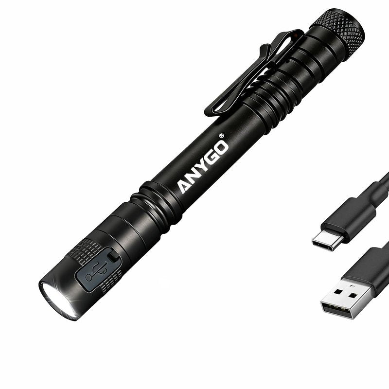 ANYGO Rechargeable Pen Light Flashlight, High Lumens Pocket Flashlight with Clip, 2 Modes Waterproof Small Flashlights, LED Mini EDC Tactical Flash Light for Inspection, Work, Repair