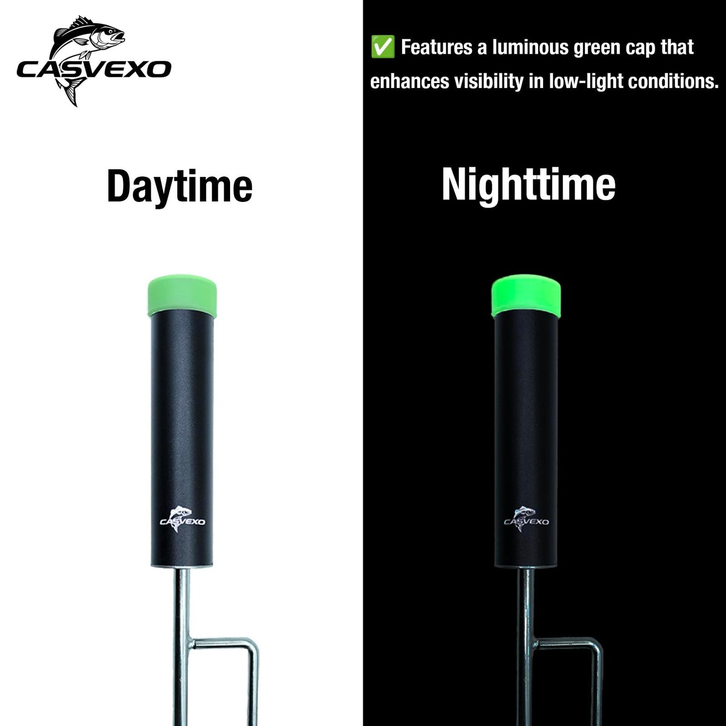 CASVEXO 4 Pack Fishing Rod Holder, Aluminum Fishing Pole Holder for Ground, Rod Holders for Bank Fishing, Double Spike Support, 4 Free Alarm Bells