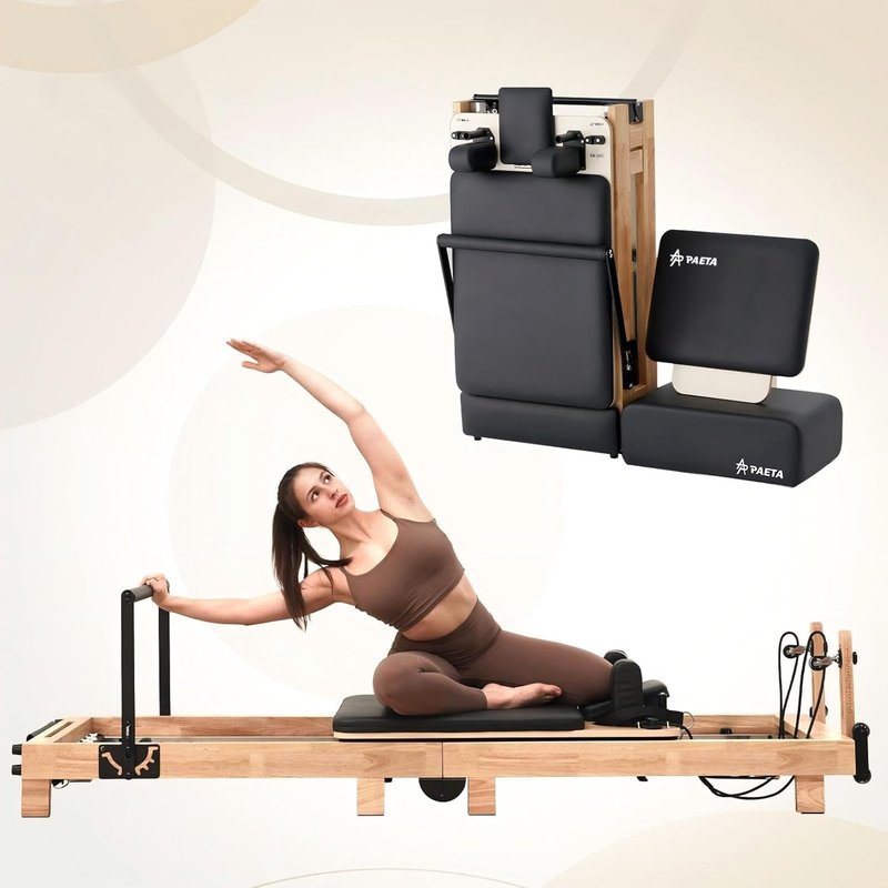 Wooden Pilates Reformer Machine - 92” PAETA Reformer with Springs, Jump Board & Accessories for Home or Studio Use