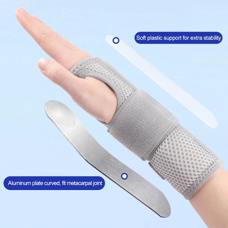 Carpal Tunnel Wrist Brace, Ergonomic Night Support Hand Brace with 1 Rigid Metal Splint and 1 Flexible Plastic Splint for Arthritis & Tendonitis Relief, Hand Splint Stabilizer for Men Women (Right Hand, Gray, Medium)