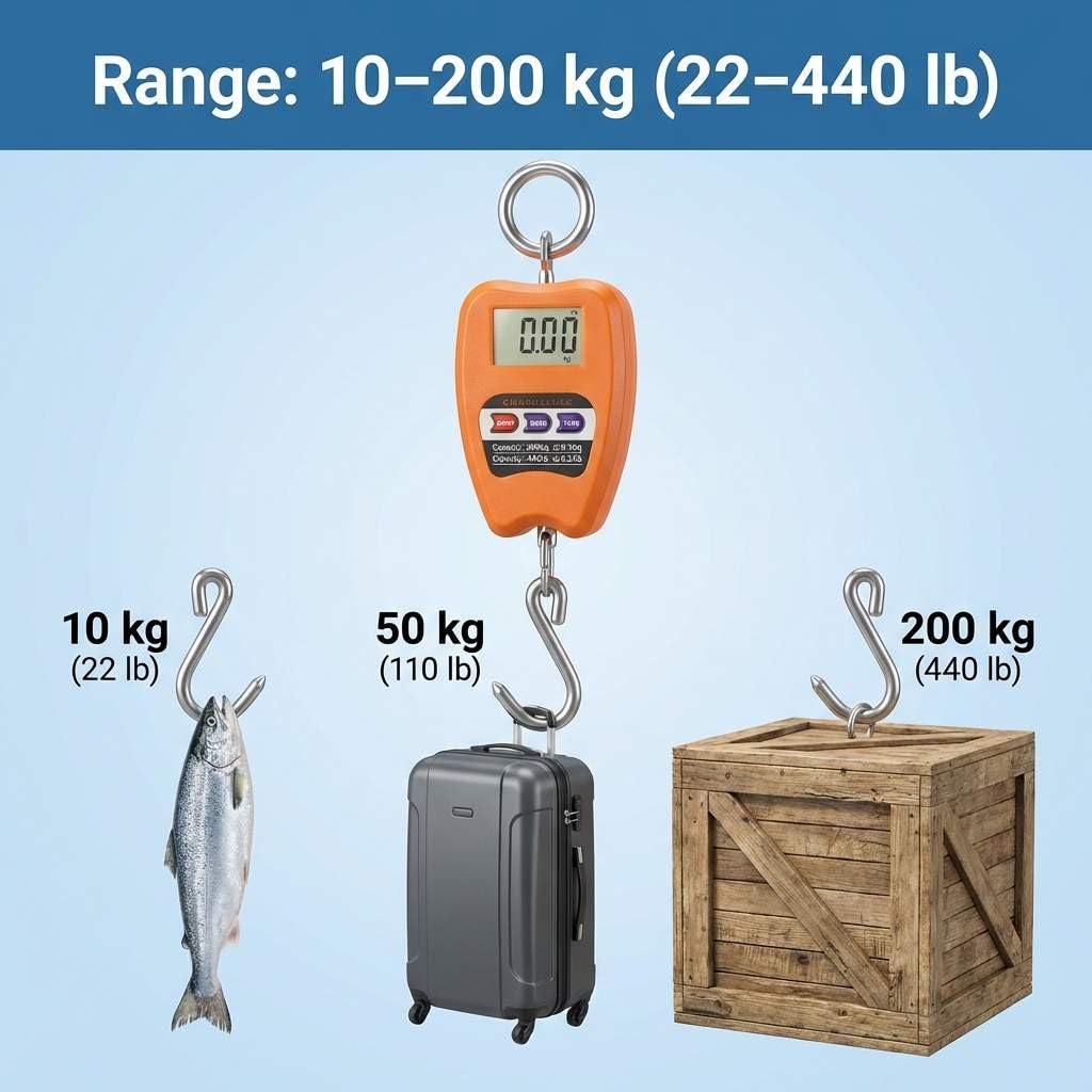QWORK Hanging Weight Scale, 200kg/440lbs Digital Crane Scales Fish Weighing Scale Aluminum Housing LED Display Scale for Fishing, Weigh Luggage, Home Farm