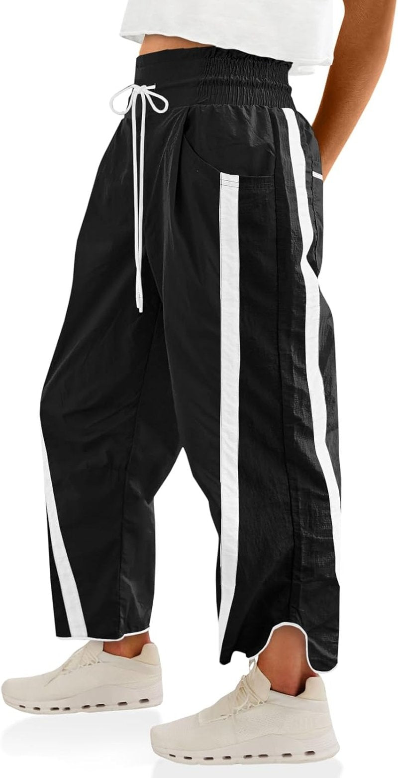 Women's Baggy Wide Leg Pants - Casual Y2K Track Pants with Drawstring & Elastic Waist