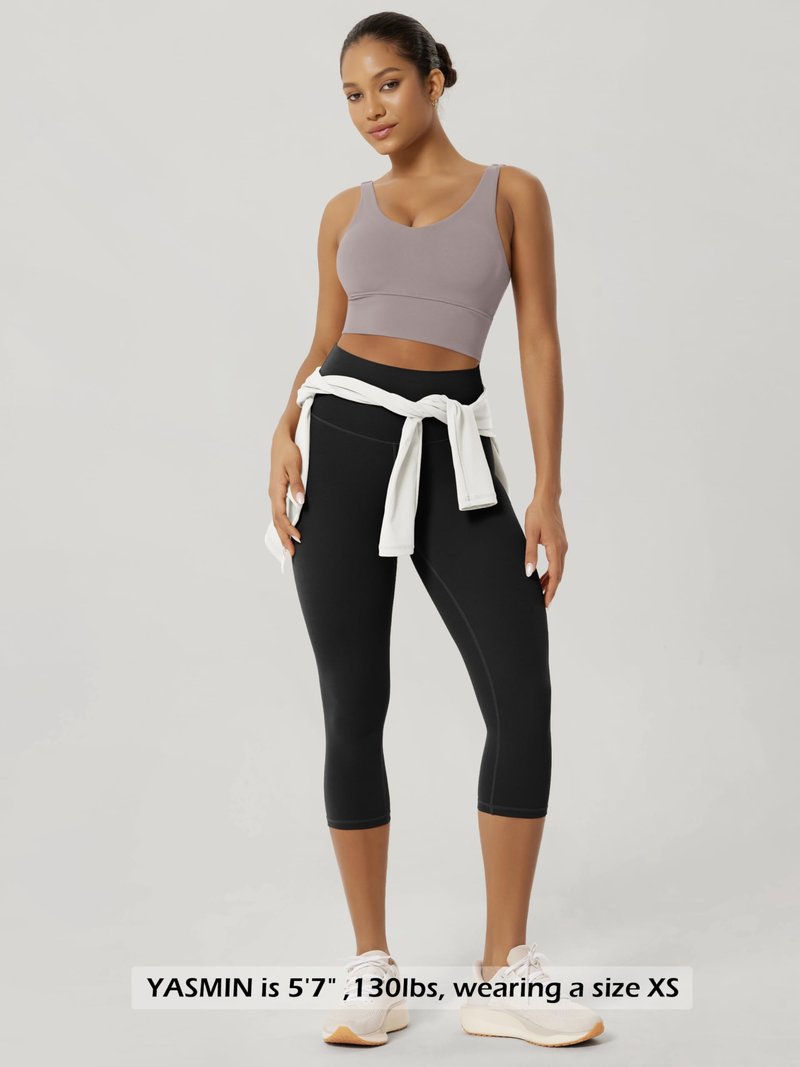 ODODOS Buttery Soft Lounge Yoga Capris for Women 19" High Waist Capri Leggings, Black, Medium