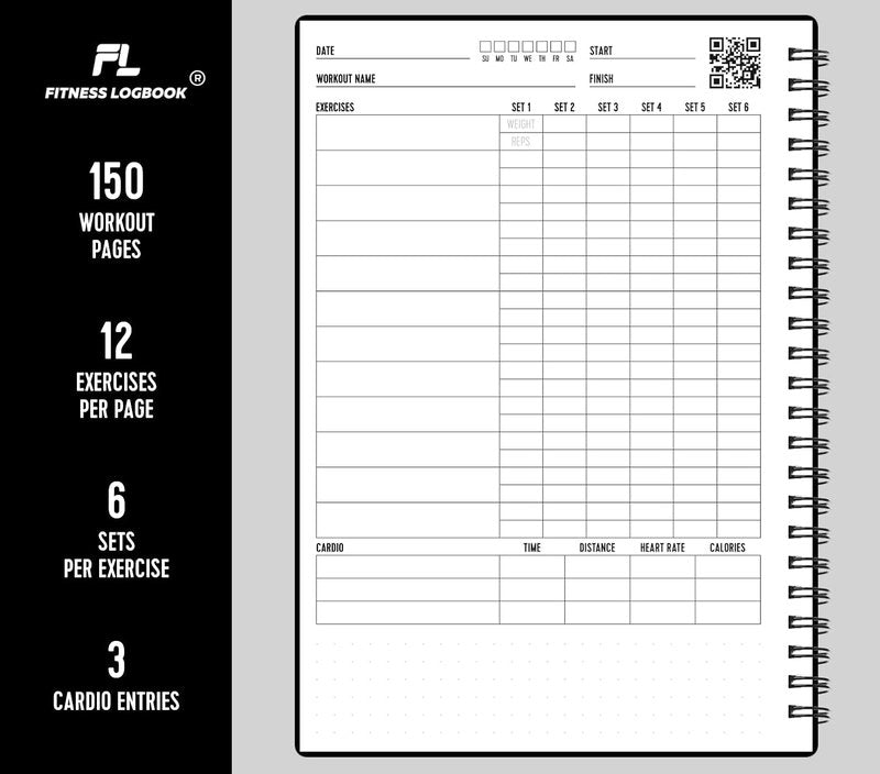 Fitness Logbook - A5 Undated Workout Journal for Men & Women | Durable Plastic Cover & Thick Paper for Tracking Weight Loss, Muscle Gain, Gym Progress