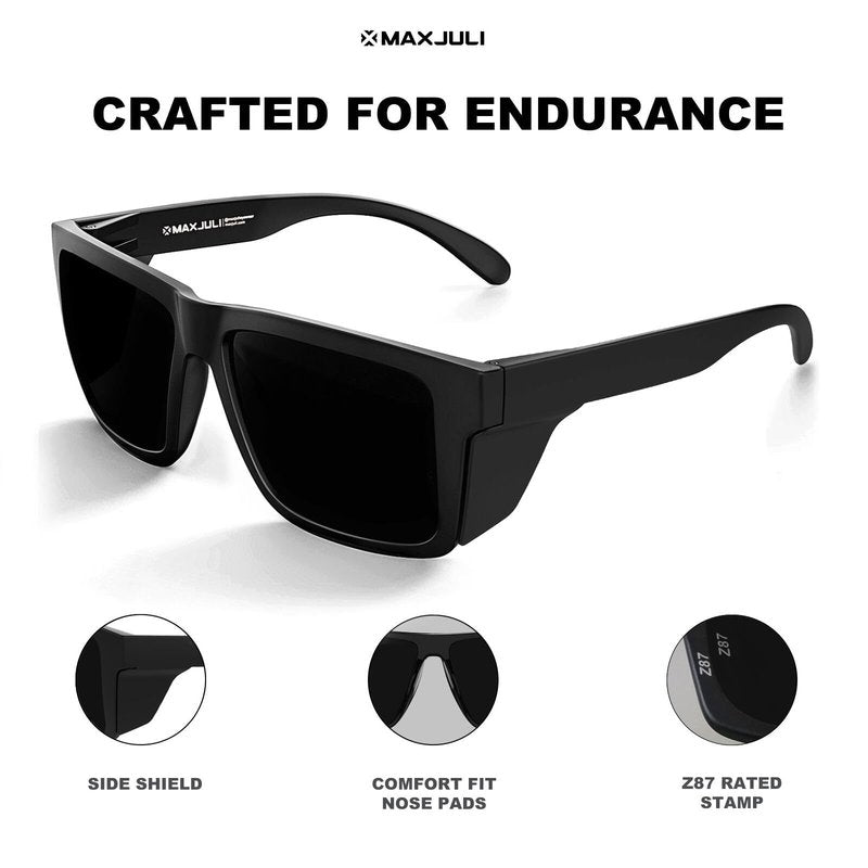 MAXJULI XXL Size Double Extra Large Z87 Sunglasses with Side Shield for Big Wide Heads Men TR90 Ultralight UV400 Protection Glasses 8228S (Super Dark)
