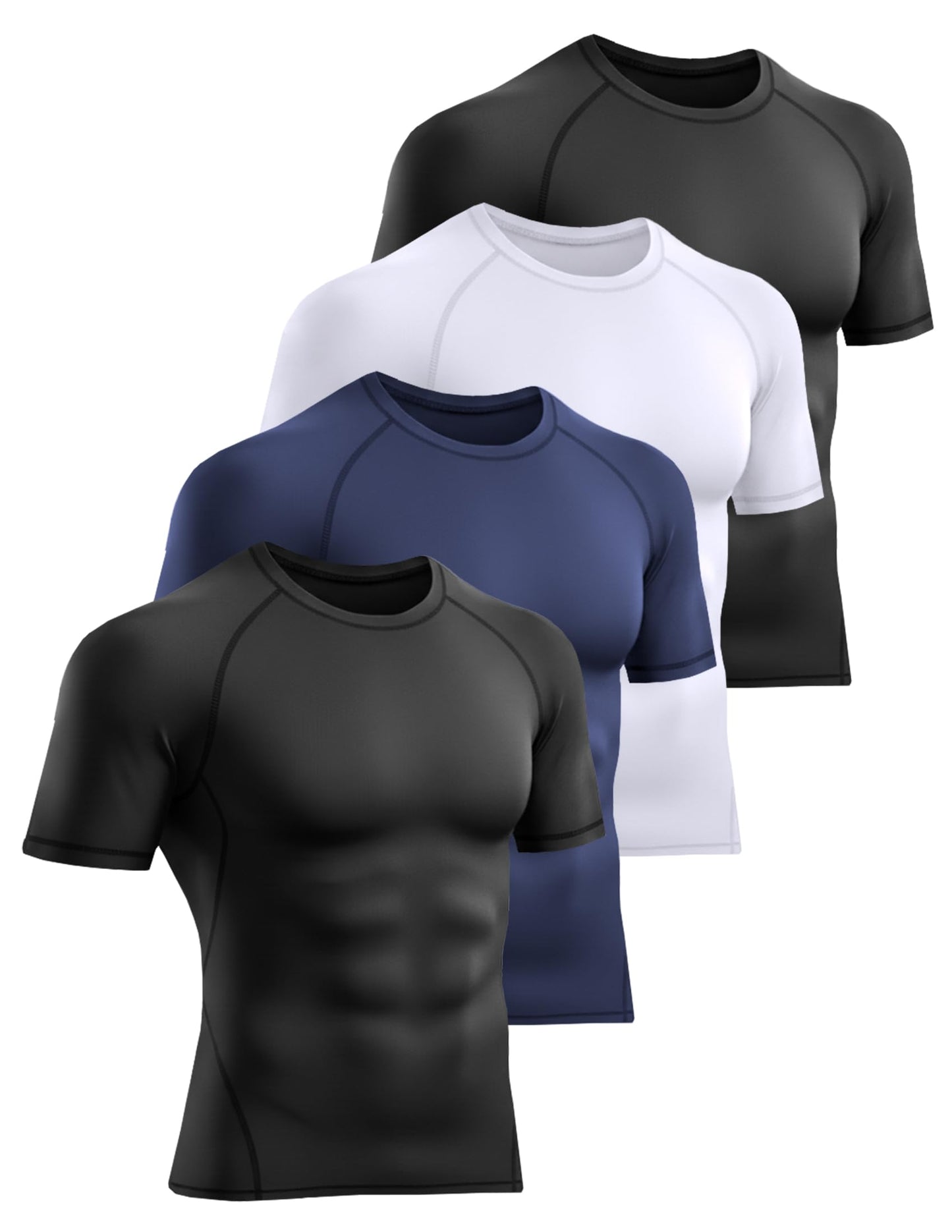 Veldtholos 4 Pack Men's Compression Shirts Short Sleeve Cool Dry Workout T-Shirt Undershirt Rash Guard for Gym Running AM