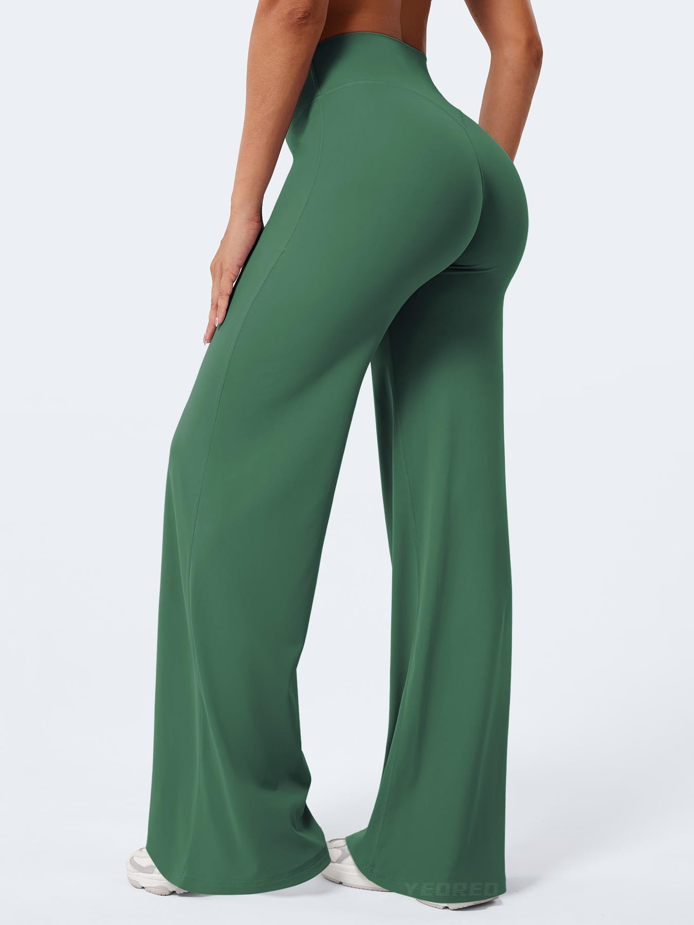 YEOREO Workout Leggings Womens No Front Seam Straight Leggings 33" High Waist Buttery Eddiy Gym Yoga Pants Dark Green XS