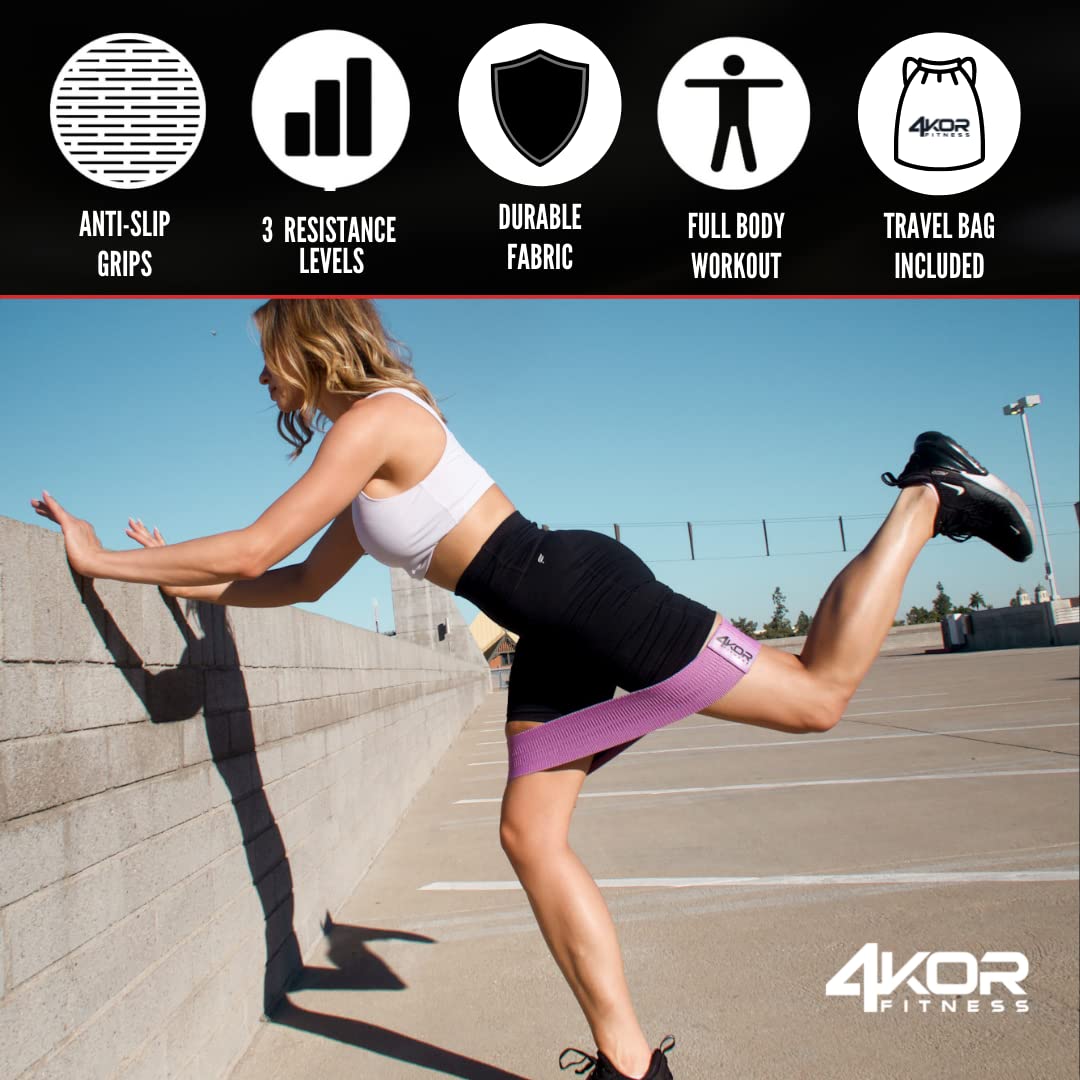 4KOR Hip Bands (3 Grippy: Pink, Aqua, Lavender) XHeavy, Medium, and Light Resistance Levels for Activating HIPS and Glutes