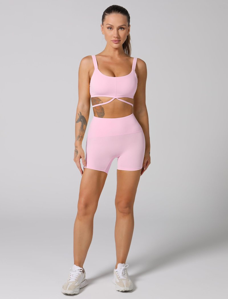 ABOCIW Workout Sets for Women Strappy Sports Bra High Waist Workout Shorts 2 Piece Gym Set Fitness Yoga Outfits Y-Light Pink Medium