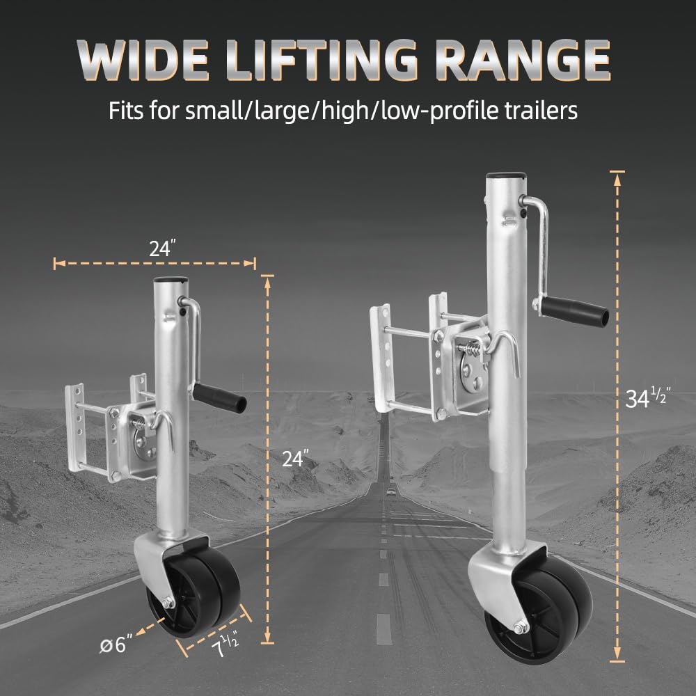 Heavy Duty Trailer Jack, Bolt-on Tongue Jack with Drop Leg and Handle, Adjustable Boat Trailer Jack (Dual Wheel, 1500lbs)