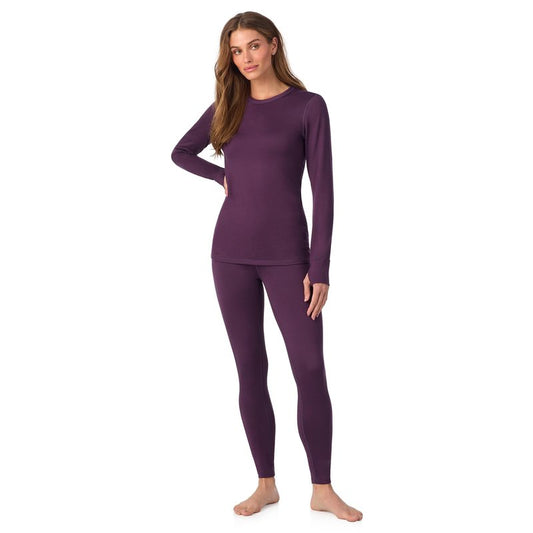 Cuddl Duds Womens Heavyweight Fleece 2 Piece Long Sleeve Thermal Underwear Set – Shirt & Leggings Base Layer for Cold Weather – Winter Clothing Long Johns Lounge Sets for Women, Purple, XL