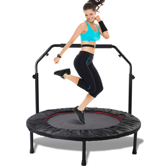 40" Rebounder Trampoline for Adults with Bar - Foldable Mini Exercise Trampoline, Small & Portable Workout Trampoline for Fitness