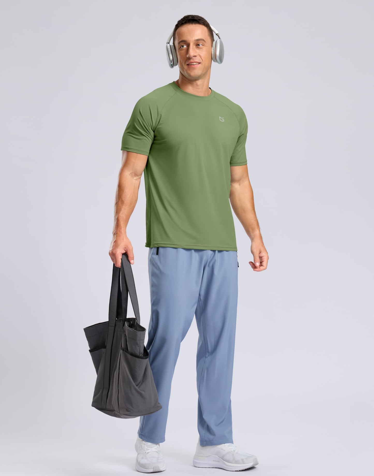 G Gradual Men's Athletic Workout T-Shirts Moisture Wicking Cooling Running Shirts Short Sleeve Performance Tee for Gym Tennis(Military Green,M)