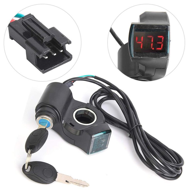 Haosie E-Bike Throttle Control Switch, Speed Switch Lock with LCD Display, Accelerator Voltage Display with Key Lock for E-Scooter Electric