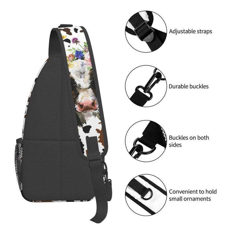 Luirioe Cow Print Sling Bag Crossbody Backpack Hiking Travel Daypack Chest Bag Lightweight Shoulder Bag For Women Men