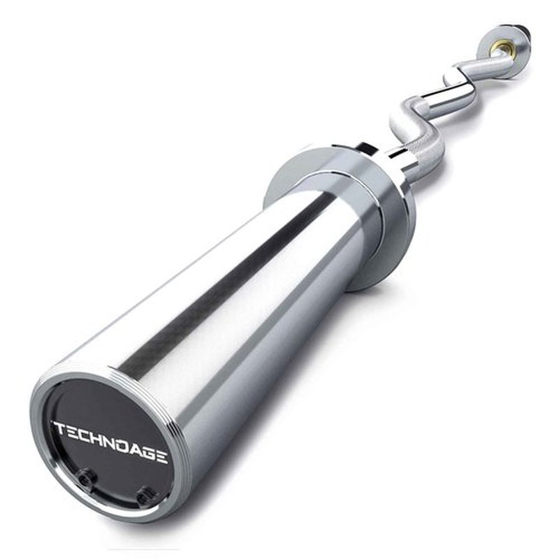 TECHNOAGE EZ Curl Bar, 47" Olympic Curl Bar(350LBS Capacity) Solid Chrome Barbell with Copper Sleeve and Bearing for 2-inch Plates