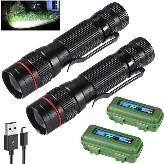 Wrrozz LED Flashlight Rechargeable 2 Pack, High Lumens Tactical Flashlights, Super Bright Small Flash Light, Mini Pocket Torch, 3 Modes Zoomable Flashlight for Outdoor, Camping, Birthday for Men Women