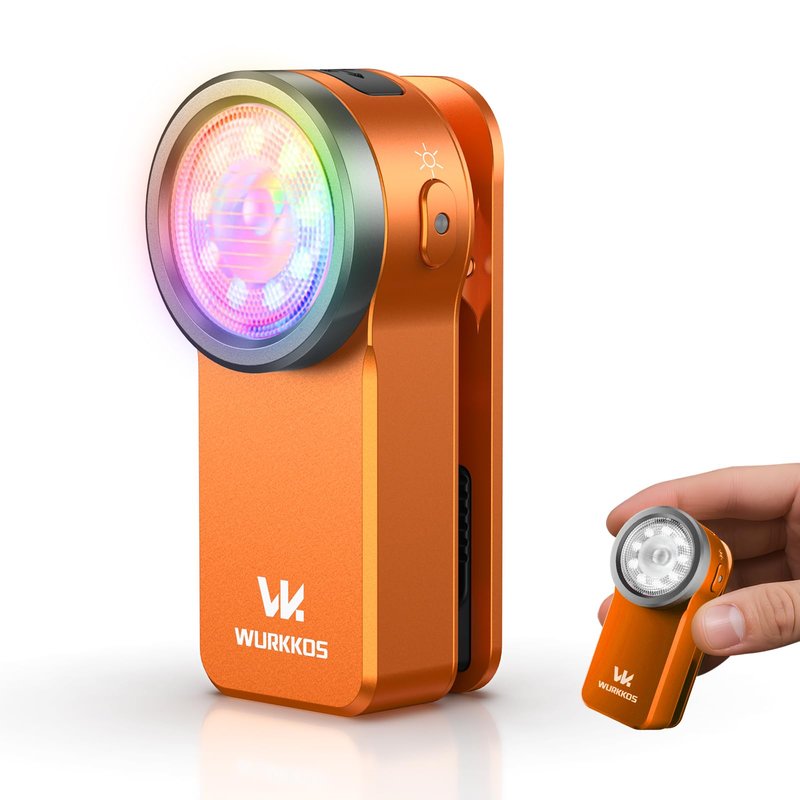 Wurkkos HD03 EDC Flashlight Rechargeable Clip-on Light, 680Lumens Mini Pocket Flashlight with RGB, Magnetic Small Flat Flashlight for Camping, Repairing, Signaling, Cycling (Orange)