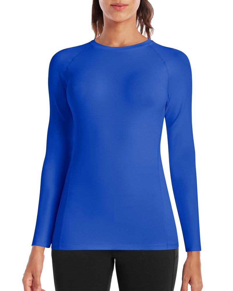 Runhit Compression Shirt for Women Long Sleeve Workout Tops Athletic Base Layer Gym Yoga Running Sports Gear Quick Dry UPF 50+ Blue S