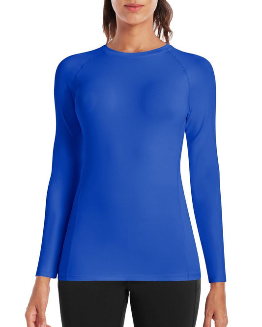 Runhit Compression Shirt for Women Long Sleeve Workout Tops Athletic Base Layer Gym Yoga Running Sports Gear Quick Dry UPF 50+ Blue S