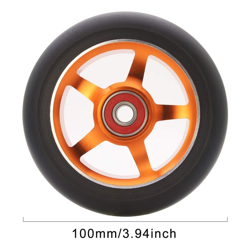2pcs Replacement 100mm Pro Scooter Wheels with Abec 9 Bearings for MGP/Razor/Lucky/Envy Pro Scooters (Orange)