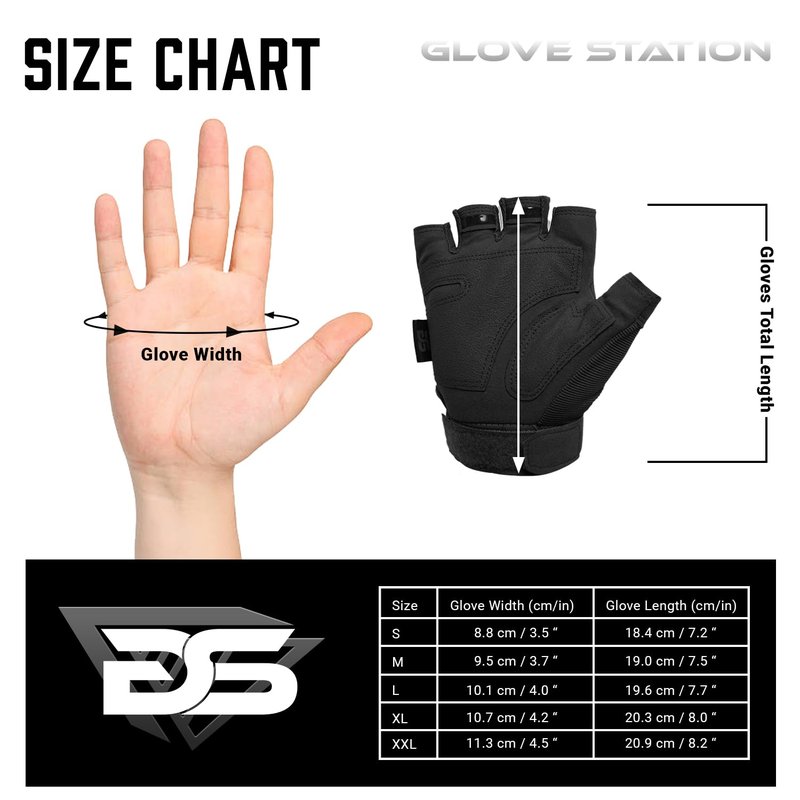 Glove Station Fingerless Knuckle Gloves for Men - Motorcycle Gloves for, Airsoft, Hunting, Work and Hiking - Black, Large
