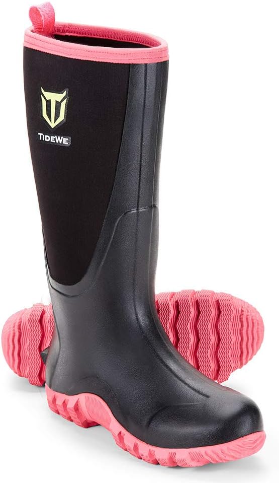 TIDEWE Waterproof Rubber Boots for Women - 6mm Neoprene Outdoor Hunting Footwear | Camo Pink & Green