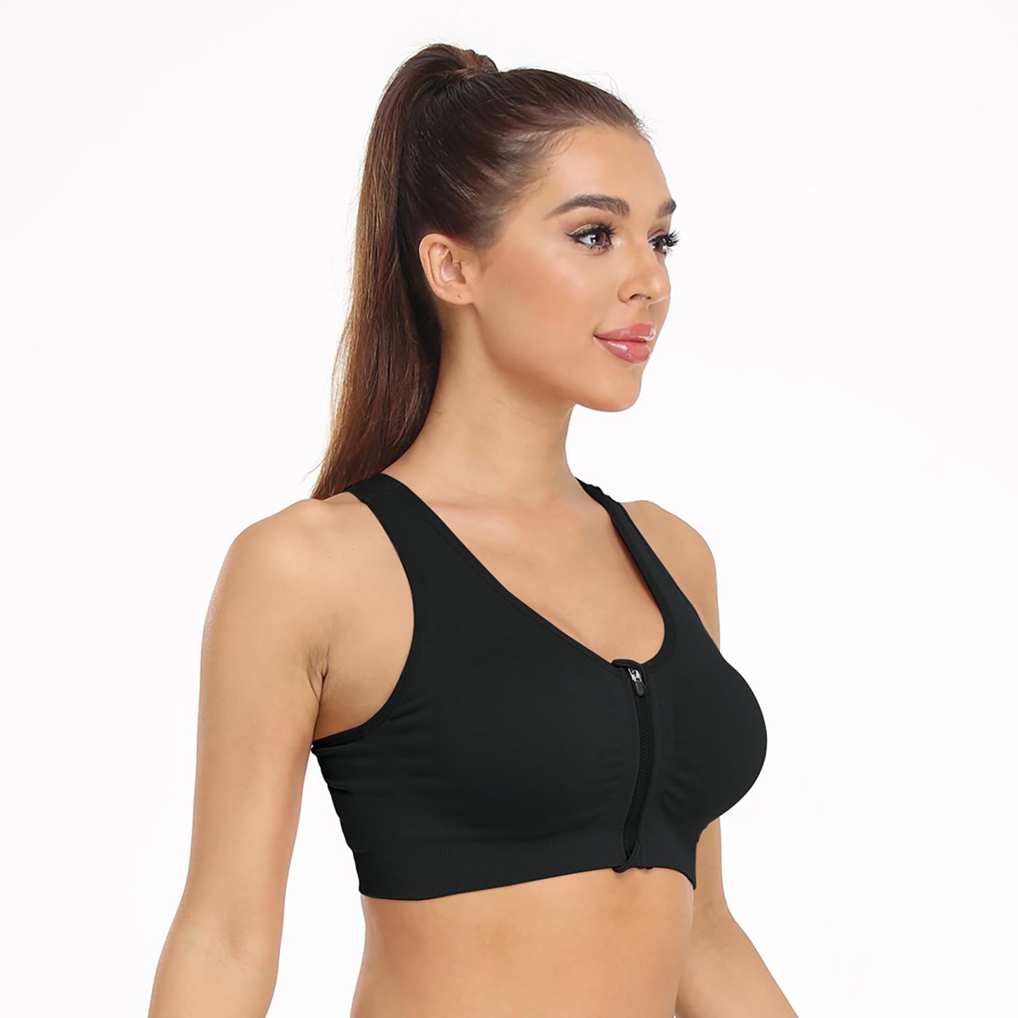 Women's Zip Front Sports Bra - Wireless, Post-Surgery, Padded, Racerback, Active, Yoga, Bust Reduction (X-Large, 3 Pack (Black+Grey+Bean Paste))