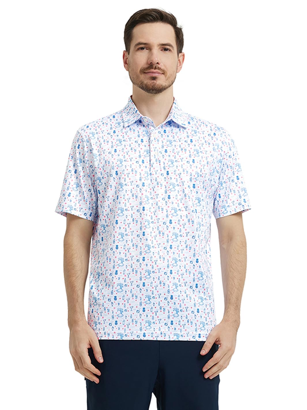 DTWOOO Men's Golf Shirts Short Sleeve Print Performance Moisture Wicking Dry Fit Golf Polo Shirts for Men