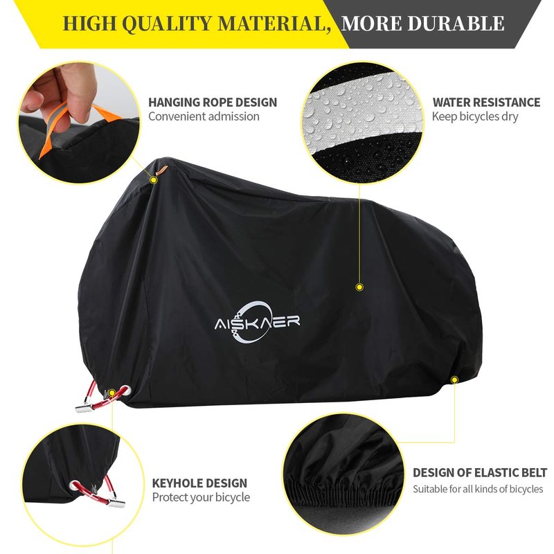 Aiskaer Bike Cover for 2-3 Bikes, Waterproof, Black, Polyester, Heavy Duty, Mountain, Road, Electric Bikes