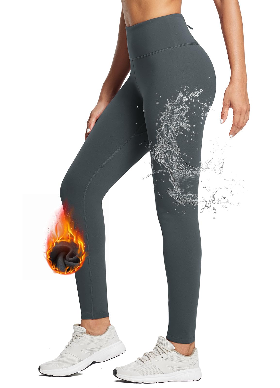 baleaf Fleece Lined Leggings for Women Water Resistant Thermal Hiking Pants Running Gear Skiing Tights Cold Weather Dark Grey M
