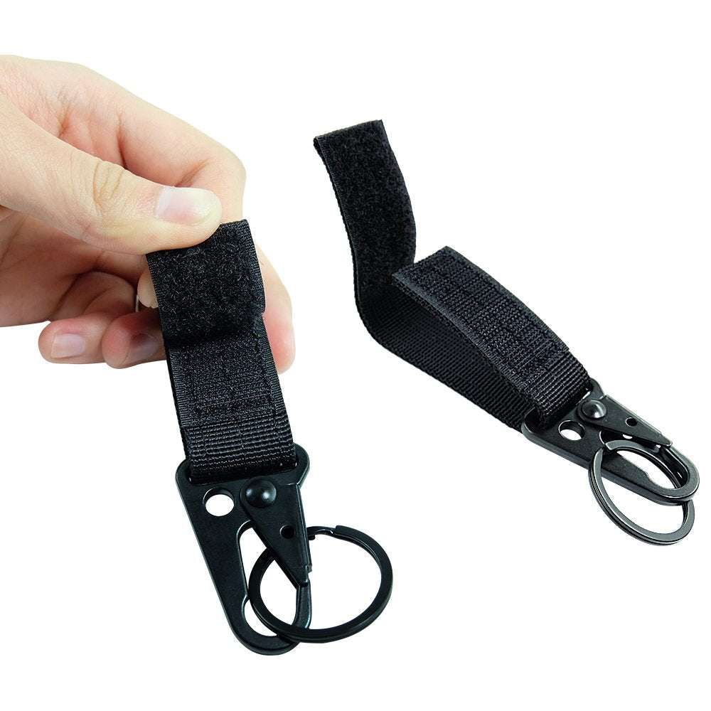 FAIRWIN Tactical Gear Clip, Nylon Key Ring Holder or Tactical Belt Keepers Military Utility Hanger Carabiner Tactical Molle Hook, Black, Tan, Green