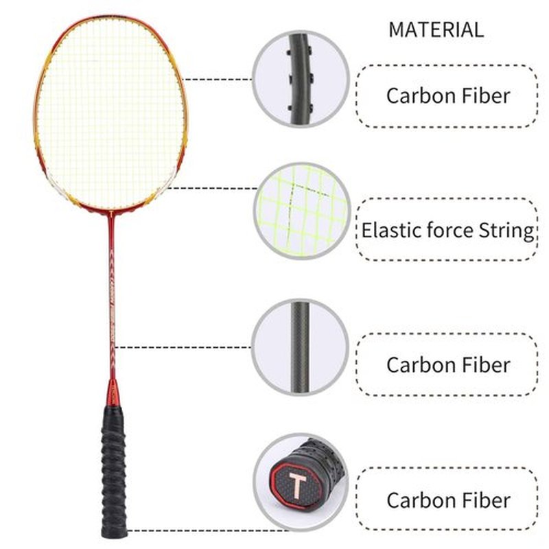 TENGAOSI Badminton Racket, 4U Lightweight Badminton Racquet, Professional 100% Full Carbon Badminton Racket with Grip (Red)