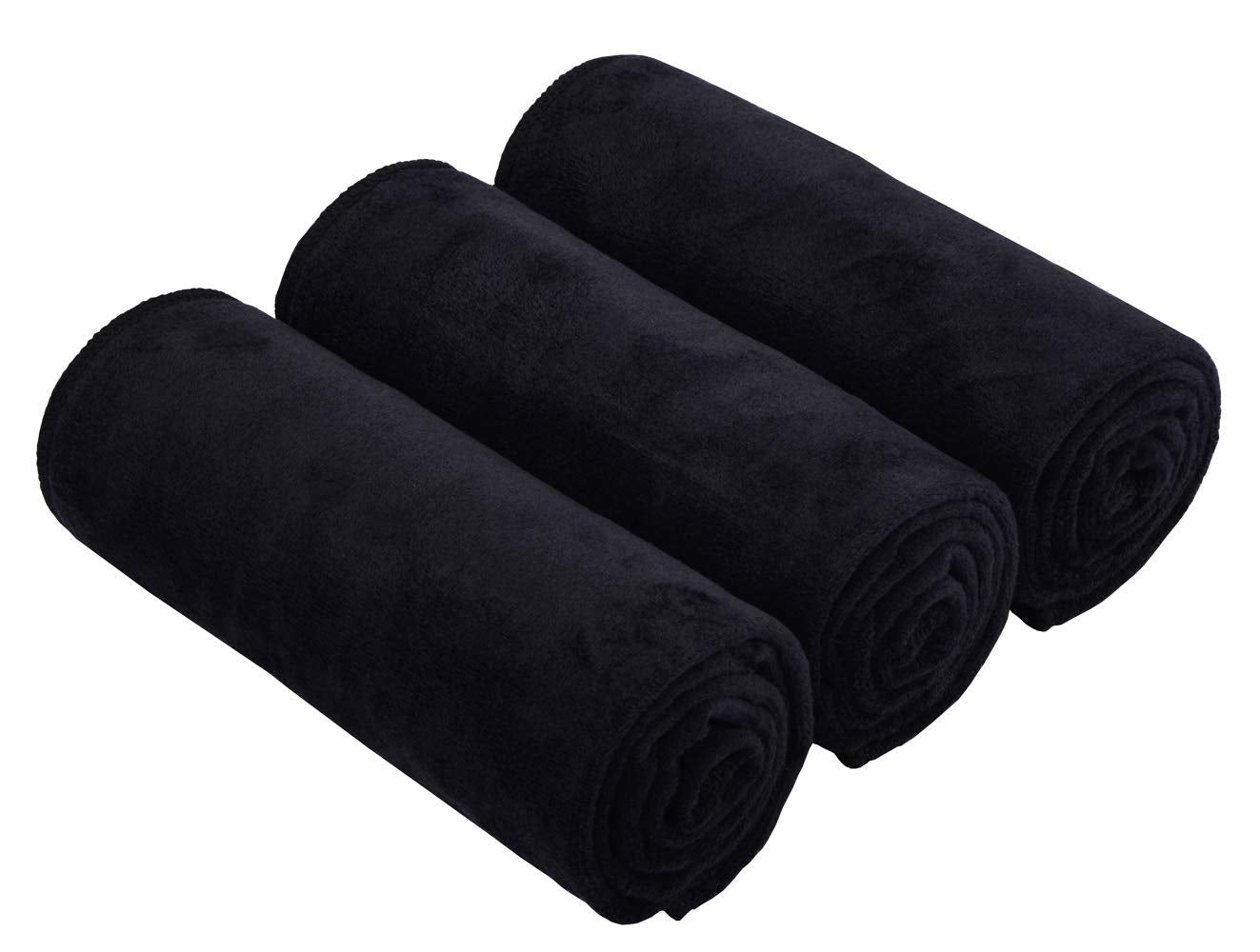 HOPESHINE Microfiber Exercise Fitness Home Gyms Towels for Men & Women Absorbent Sweat Yoga Towels Sports Towels Soft Fast Drying 3 Pack (Black 3-Pack, 16inch X 32inch)