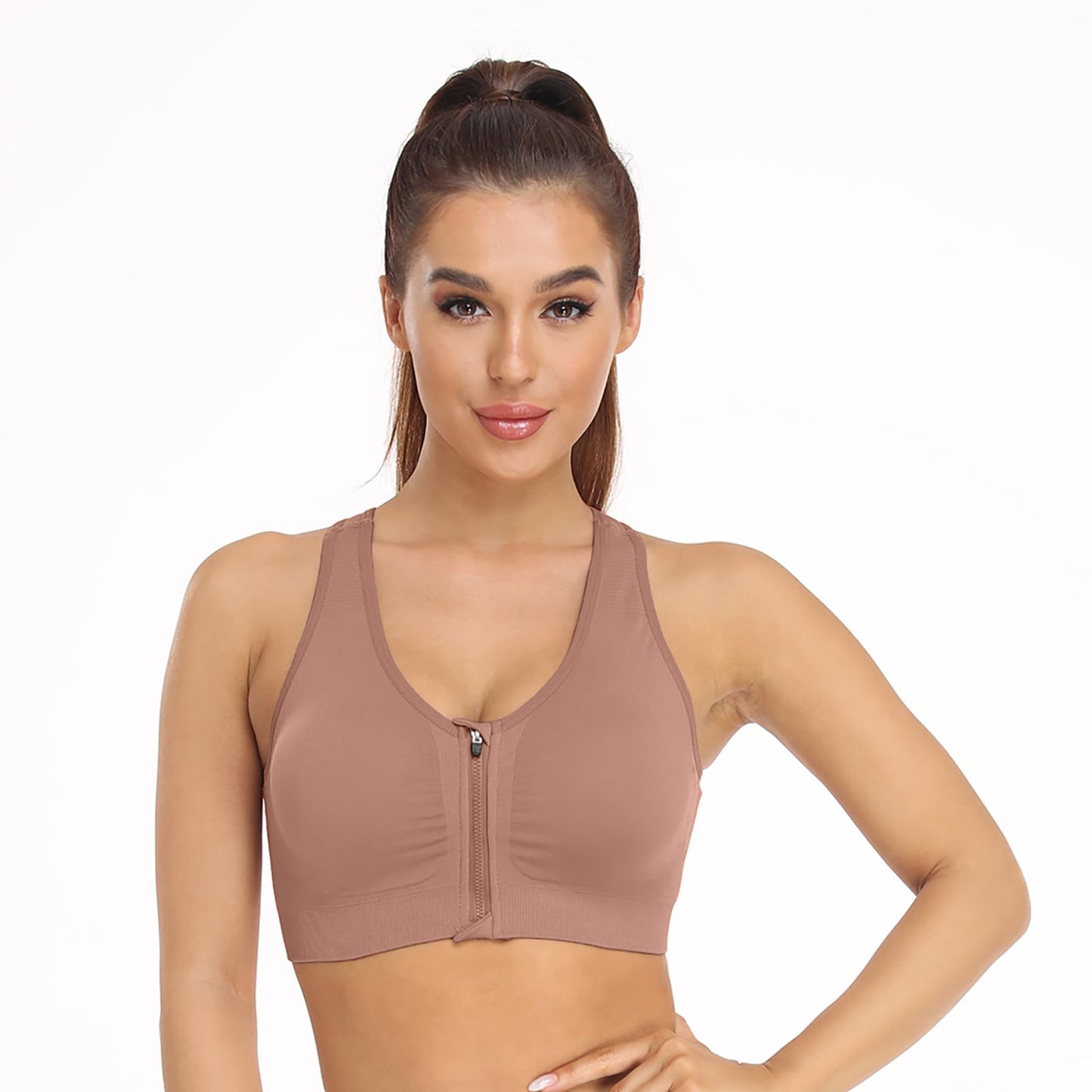 Women's Zip Front Sports Bra Wireless Post-Surgery Bra Zipper Closure Bras Padded Surgical Bra Racerback Workout Bras Active Yoga Sports Bras Plus Size (XX-Large, 3 Pack(Black+Grey+Bean Paste))