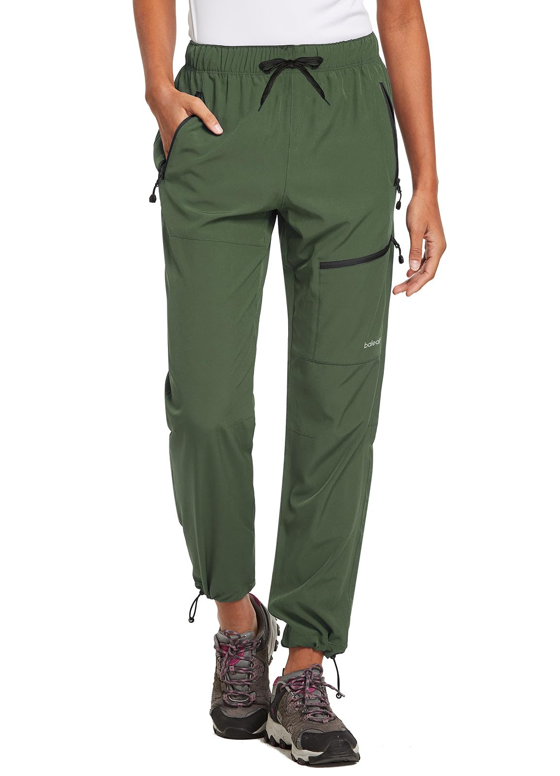 baleaf Women's Hiking Pants Quick Dry Lightweight Water Resistant Stretch Cargo Pants with Zipper Pockets Travel Camping 29''-Army Green S